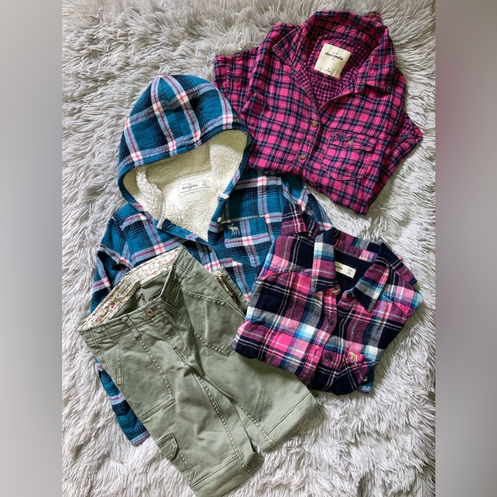 Abercrombie & Fitch Girls Lot Mix Bundle Flannels, Sherpa Lined Flannel, Pants